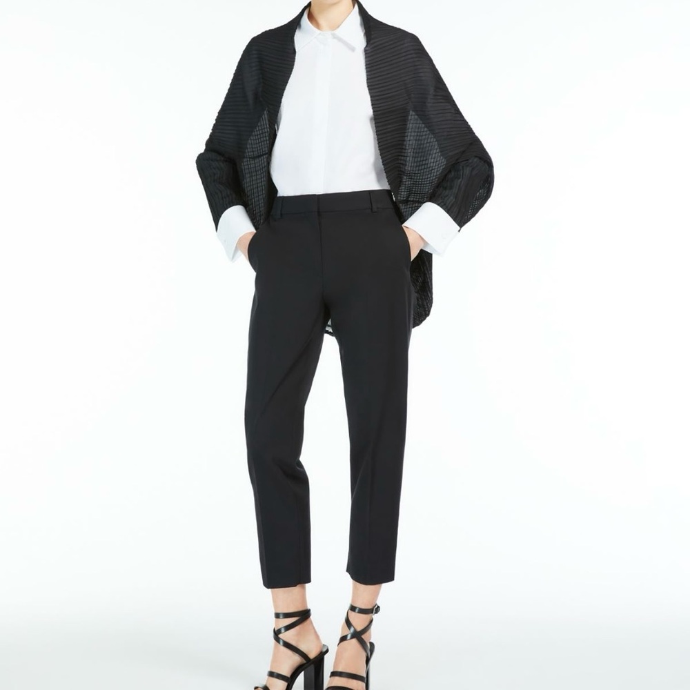 Max Mara Vesuvio Black Chiffon Pleated Open Front Cape